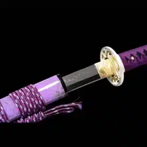 Handmade Japanese Samurai Katana Sword T Steel Full Tang With Hamon Mirror Polished Purple Scabbard Copper Tusba