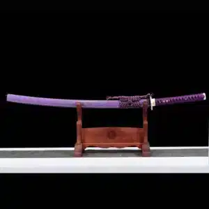 Handmade Japanese Samurai Katana Sword T Steel Full Tang With Hamon Mirror Polished Purple Scabbard Copper Tusba