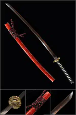 Handmade Japanese Samurai Katana Sword T Steel Red Blade Battle Ready With Grinding Hamon Red Saya