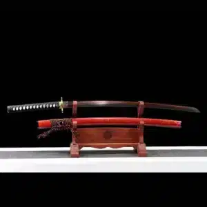 Handmade Japanese Samurai Katana Sword T Steel Red Blade Battle Ready With Grinding Hamon Red Saya