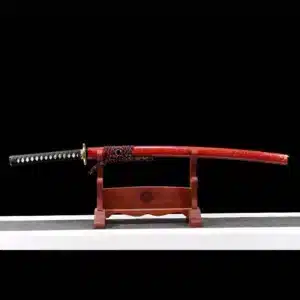 Handmade Japanese Samurai Katana Sword T Steel Red Blade Battle Ready With Grinding Hamon Red Saya