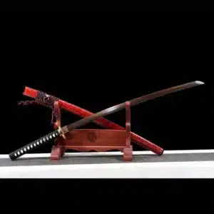 Handmade Japanese Samurai Katana Sword T Steel Red Blade Battle Ready With Grinding Hamon Red Saya