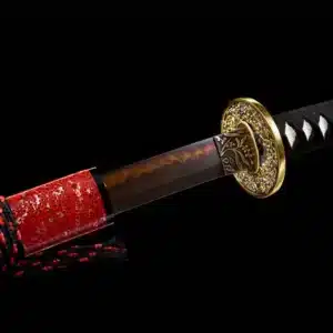 Handmade Japanese Samurai Katana Sword T Steel Red Blade Battle Ready With Grinding Hamon Red Saya