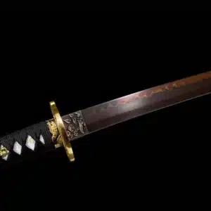 Handmade Japanese Samurai Katana Sword T Steel Red Blade Battle Ready With Grinding Hamon Red Saya