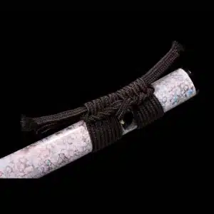 Handmade Japanese Samurai Katana Sword T Steel Red Full Tang Blade Grinding Hamon White Saya Copper Fitting