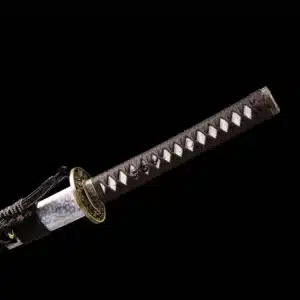 Handmade Japanese Samurai Katana Sword T Steel Red Full Tang Blade Grinding Hamon White Saya Copper Fitting