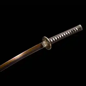 Handmade Japanese Samurai Katana Sword T Steel Red Full Tang Blade Grinding Hamon White Saya Copper Fitting