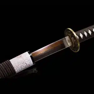 Handmade Japanese Samurai Katana Sword T Steel Red Full Tang Blade Grinding Hamon White Saya Copper Fitting