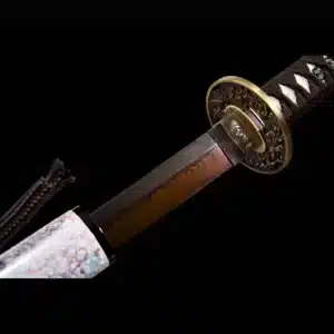 Handmade Japanese Samurai Katana Sword T Steel Red Full Tang Blade Grinding Hamon White Saya Copper Fitting