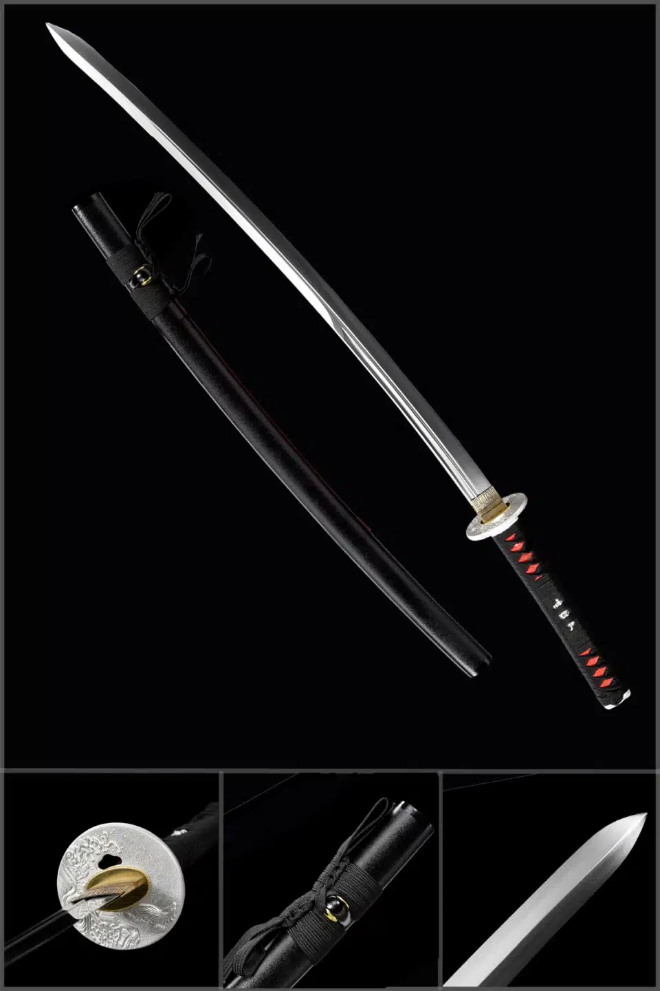 Handmade Japanese Samurai Katana Sword T Steel Yunjo Konomaru Blade Full Tang With Bo Hi Black Saya