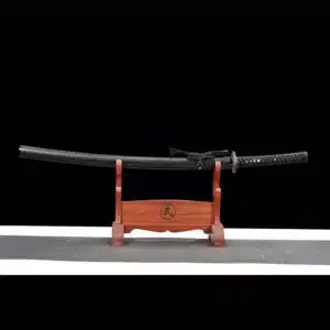 Handmade Japanese Samurai Katana T Steel Black Blade Clay Tempered With Hamon Black Saya