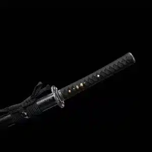 Handmade Japanese Samurai Katana T Steel Black Blade Clay Tempered With Hamon Black Saya