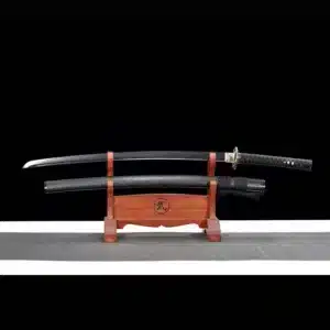 Handmade Japanese Samurai Katana T Steel Black Blade Clay Tempered With Hamon Black Saya