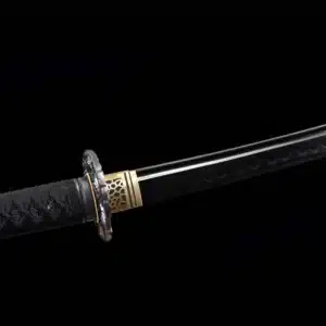 Handmade Japanese Samurai Katana T Steel Black Blade Clay Tempered With Hamon Black Saya