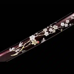 Handmade Japanese Samurai Katana T Steel Blade Clay Tempered Red Plum Bossom Saya Hand Polishing