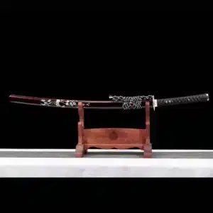 Handmade Japanese Samurai Katana T Steel Blade Clay Tempered Red Plum Bossom Saya Hand Polishing