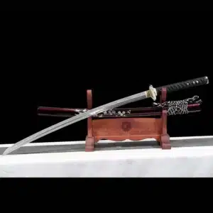 Handmade Japanese Samurai Katana T Steel Blade Clay Tempered Red Plum Bossom Saya Hand Polishing