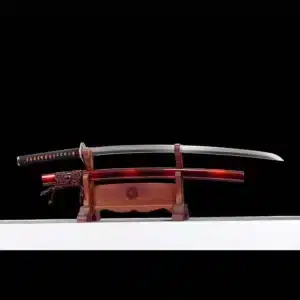 Handmade Japanese Samurai Katana T Steel Blade Clay Tempered With Hamon Red Saya