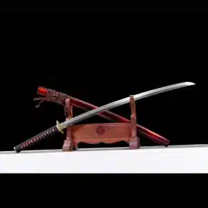 Handmade Japanese Samurai Katana T Steel Blade Clay Tempered With Hamon Red Saya