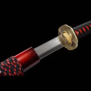 Handmade Japanese Samurai Katana T Steel Blade Clay Tempered With Hamon Red Saya