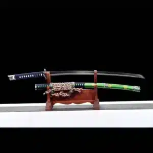 Handmade Japanese Samurai Katana T Steel Blade Clay Tempered With Hamon Samurai Green Crest Saya