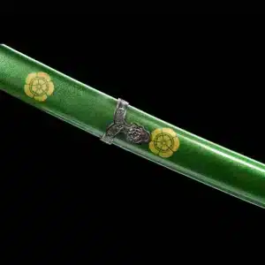 Handmade Japanese Samurai Katana T Steel Blade Clay Tempered With Hamon Samurai Green Crest Saya