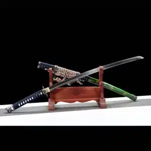 Handmade Japanese Samurai Katana T Steel Blade Clay Tempered With Hamon Samurai Green Crest Saya