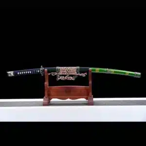 Handmade Japanese Samurai Katana T Steel Blade Clay Tempered With Hamon Samurai Green Crest Saya