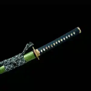 Handmade Japanese Samurai Katana T Steel Candlelight Pattern Blade Clay Tempered With Bo Hi Green Saya