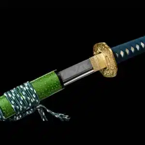 Handmade Japanese Samurai Katana T Steel Candlelight Pattern Blade Clay Tempered With Bo Hi Green Saya