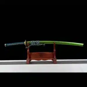 Handmade Japanese Samurai Katana T Steel Candlelight Pattern Blade Clay Tempered With Bo Hi Green Saya