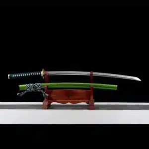 Handmade Japanese Samurai Katana T Steel Candlelight Pattern Blade Clay Tempered With Bo Hi Green Saya