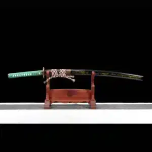 Handmade Japanese Samurai Katanapattern Steel Four Leaf Clover Blade Green Handle With Black Saya