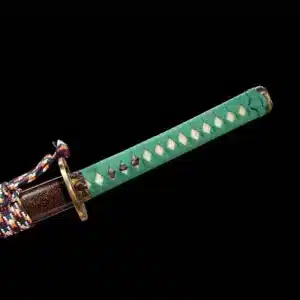 Handmade Japanese Samurai Katanapattern Steel Four Leaf Clover Blade Green Handle With Black Saya