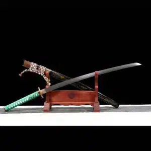 Handmade Japanese Samurai Katanapattern Steel Four Leaf Clover Blade Green Handle With Black Saya