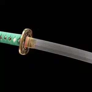 Handmade Japanese Samurai Katanapattern Steel Four Leaf Clover Blade Green Handle With Black Saya