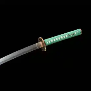 Handmade Japanese Samurai Katanapattern Steel Four Leaf Clover Blade Green Handle With Black Saya