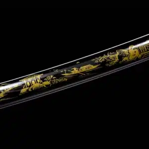 Handmade Japanese Samurai Katanapattern Steel Four Leaf Clover Blade Green Handle With Black Saya