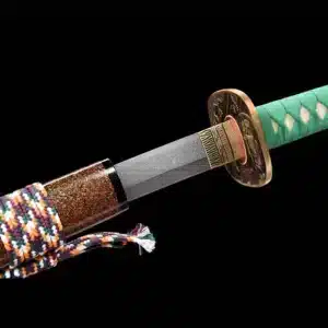 Handmade Japanese Samurai Katanapattern Steel Four Leaf Clover Blade Green Handle With Black Saya