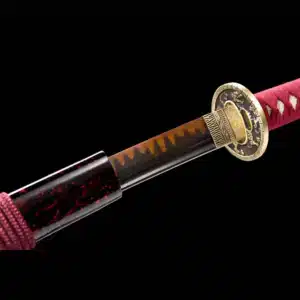 Handmade Japanese Samurai Katanat Steel Red Blade With Copper Tusba Black Saya