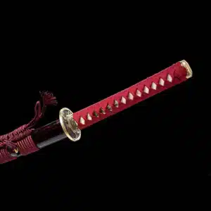 Handmade Japanese Samurai Katanat Steel Red Blade With Copper Tusba Black Saya