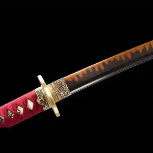 Handmade Japanese Samurai Katanat Steel Red Blade With Copper Tusba Black Saya