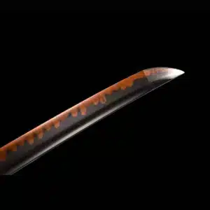 Handmade Japanese Samurai Katanat Steel Red Blade With Copper Tusba Black Saya