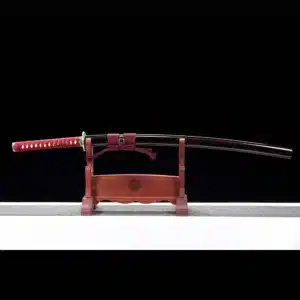 Handmade Japanese Samurai Katanat Steel Red Blade With Copper Tusba Black Saya