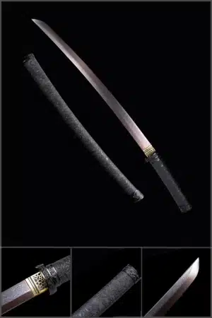 Handmade Japanese Shirasaya Katana Sword Pattern Steel Red Blade Black Saya