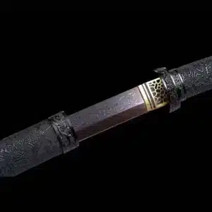 Handmade Japanese Shirasaya Katana Sword Pattern Steel Red Blade Black Saya