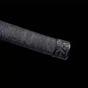 Handmade Japanese Shirasaya Katana Sword Pattern Steel Red Blade Black Saya