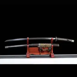 Handmade Japanese Tachi Sword Carbon Steel Black Blade Clay Tempered With Bo Hi Black