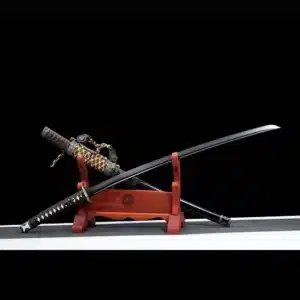 Handmade Japanese Tachi Sword Carbon Steel Black Blade Clay Tempered With Bo Hi Black