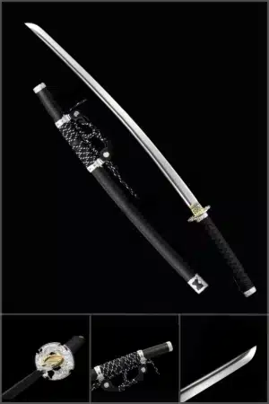 Handmade Japanese Tachi Sword Pattern Steel Blade Full Tang With Bo Hi Black Scabbard